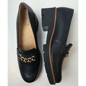 NATURALIZER Desi Lug Sole Black Leather Chain Loafer Platform Women SZ 12W Wide
